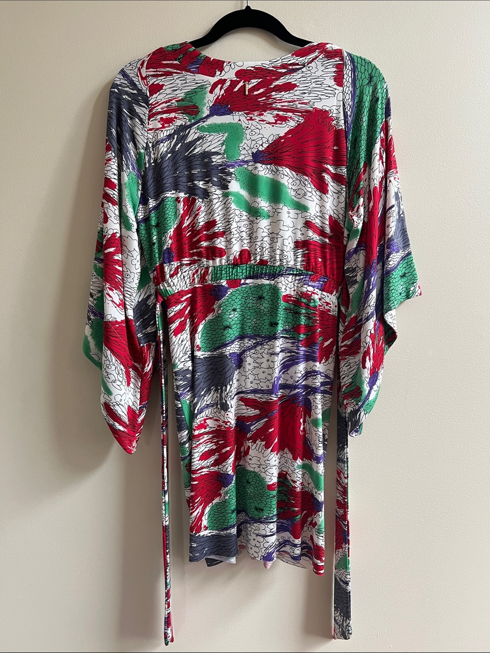 T-Bags Multicolor Floral Kimono Mini Dress V neck Long sleeve Empire waist CUTE - Picture 7 of 16
